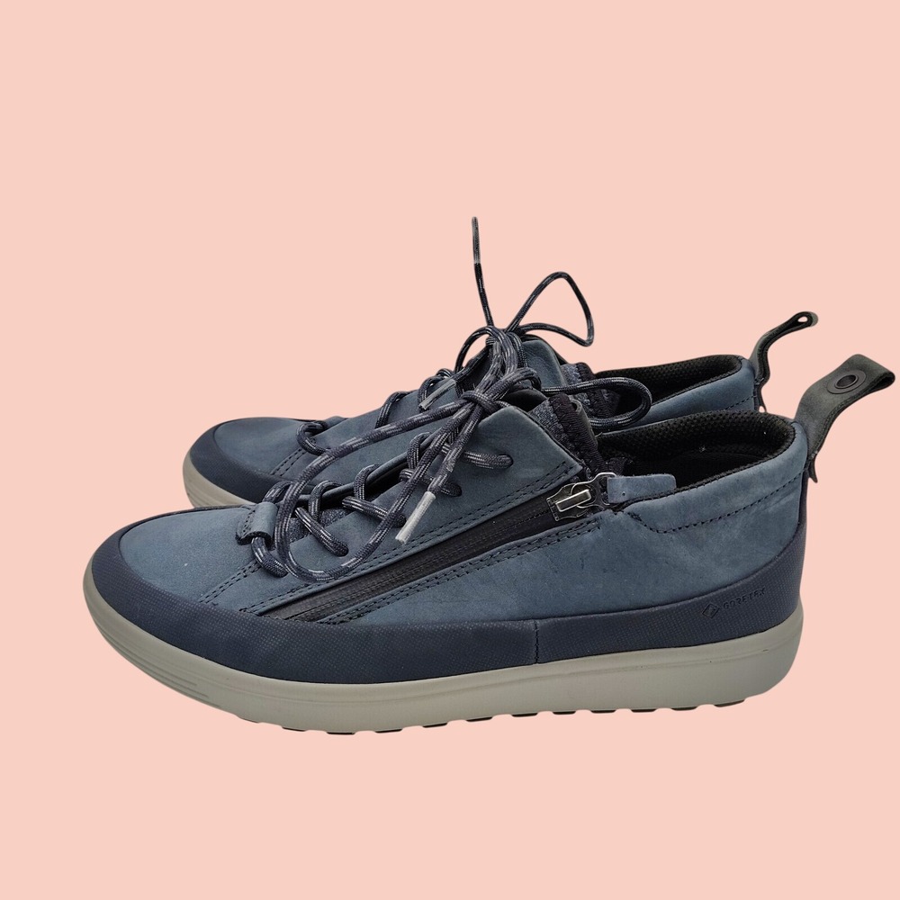 ECCO Soft 7 Tred Blue WP Nubuck Zip/Lace Up Gore-Tex Comfort Sneaker Size 8-8.5